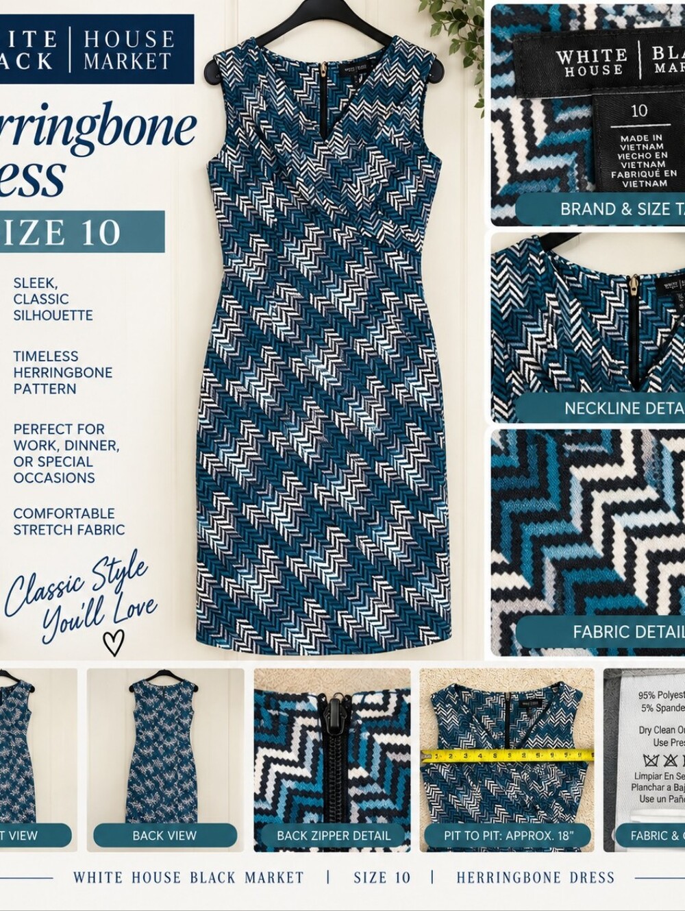 WHBM: Herringbone Sheath Dress, Size 10